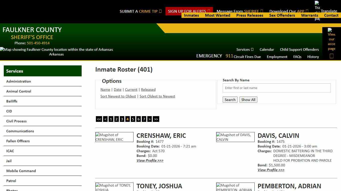 Inmate Roster - Page 4 Current Inmates Booking Date Descending - Faulkner County Sheriff's Office